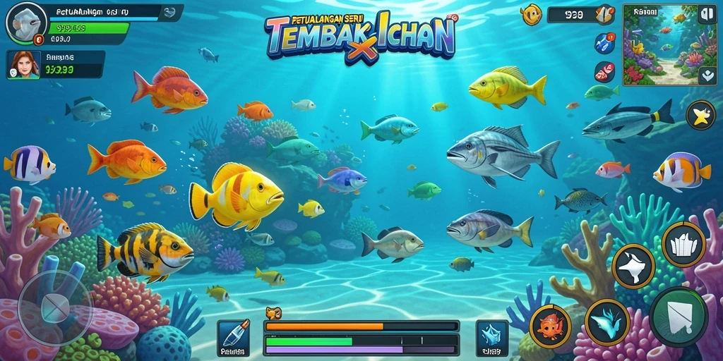 Tampilan gameplay Tembak Ikan yang seru dan penuh warna.