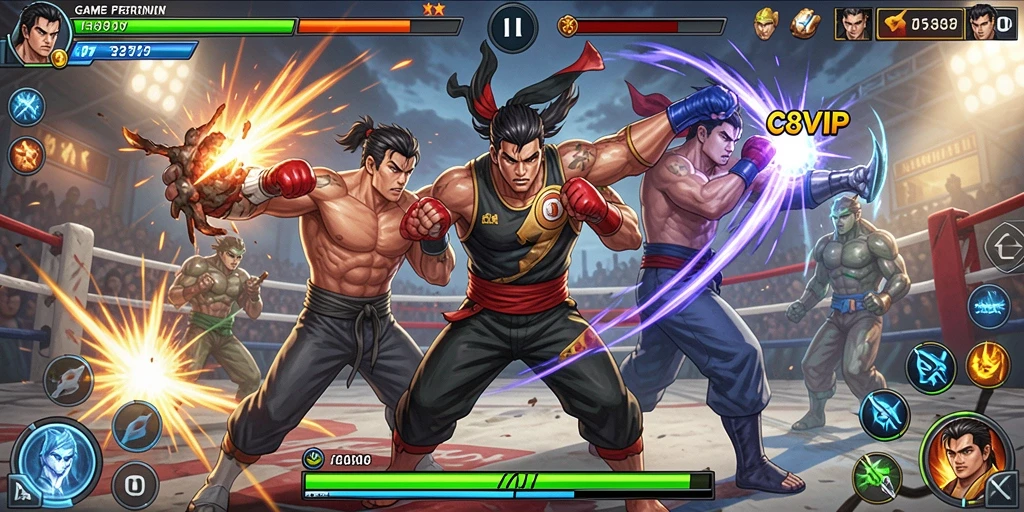 Gameplay C8VIP yang seru dengan pertarungan mendebarkan.