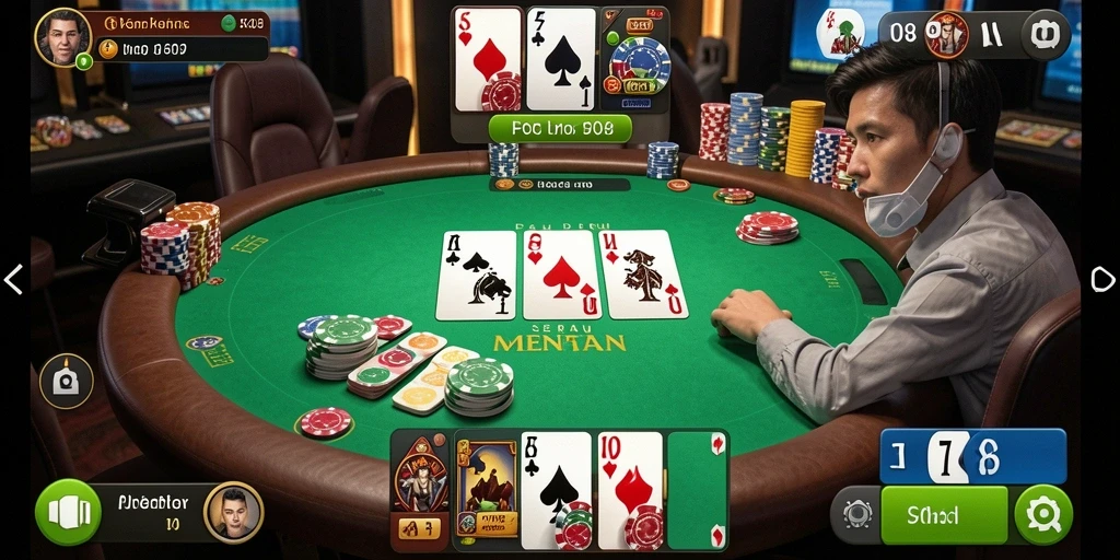 Tampilan gameplay Poker yang penuh aksi dari F08.