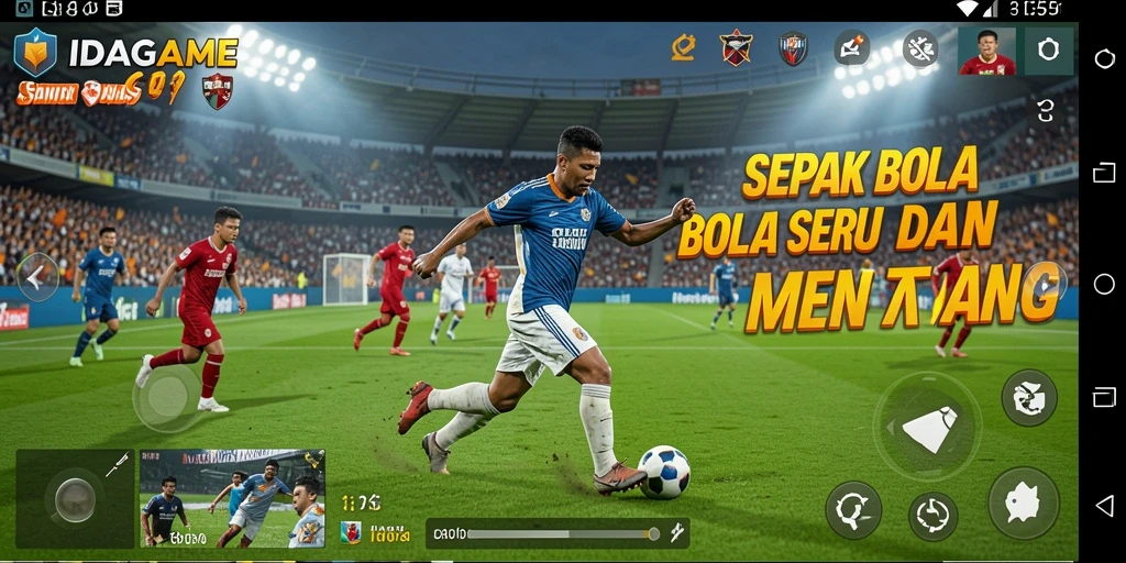 Screenshot gameplay <strong>IDAGAME</strong> yang menunjukkan aksi seru di lapangan sepak bola.