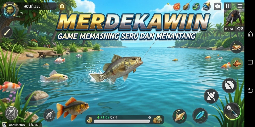 Tampilan gameplay menarik dari MERDEKAWIN saat memancing.