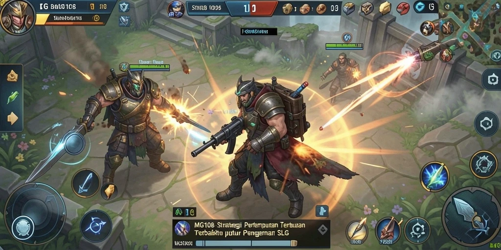 Screenshot menunjukkan aksi pertempuran epik dalam MG108.
