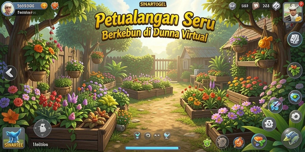 Tampilan gameplay SINARTOGEL dengan kebun yang indah dan hewan ternak.