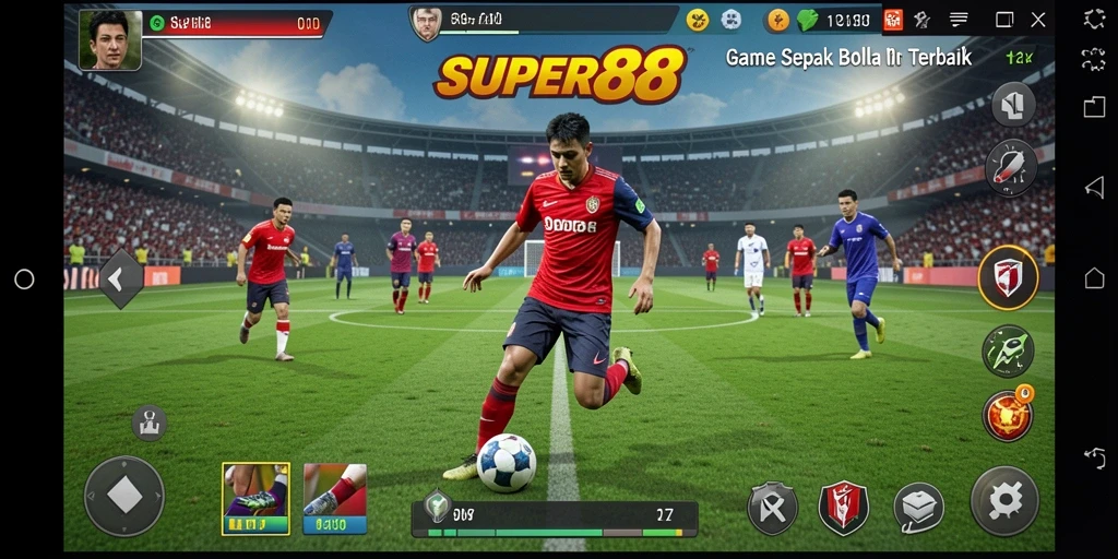 Screenshot SUPER88 menampilkan aksi seru permainan sepak bola.