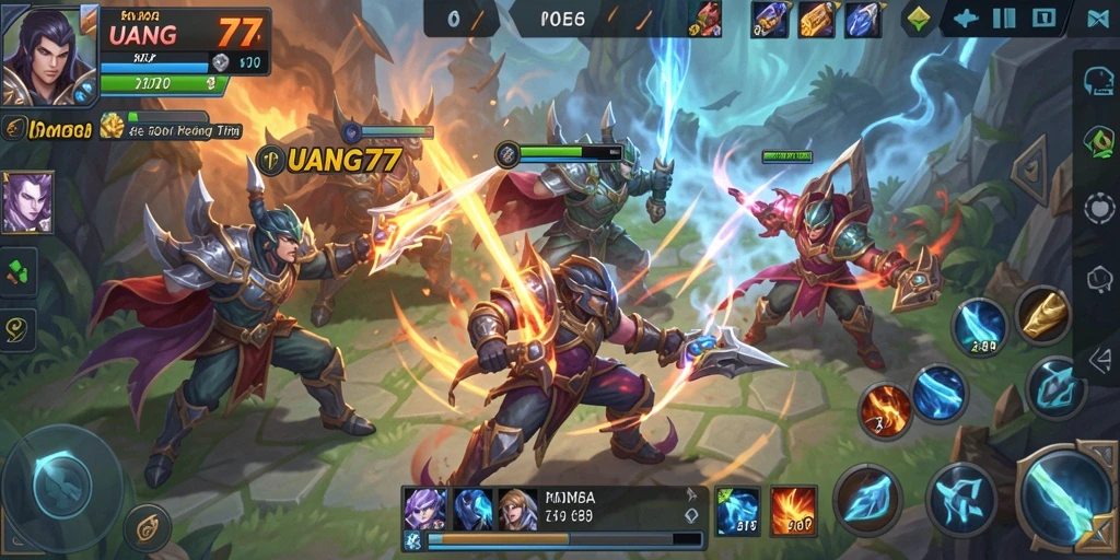 Screenshot UANG77 menampilkan aksi seru dalam permainan MOBA.